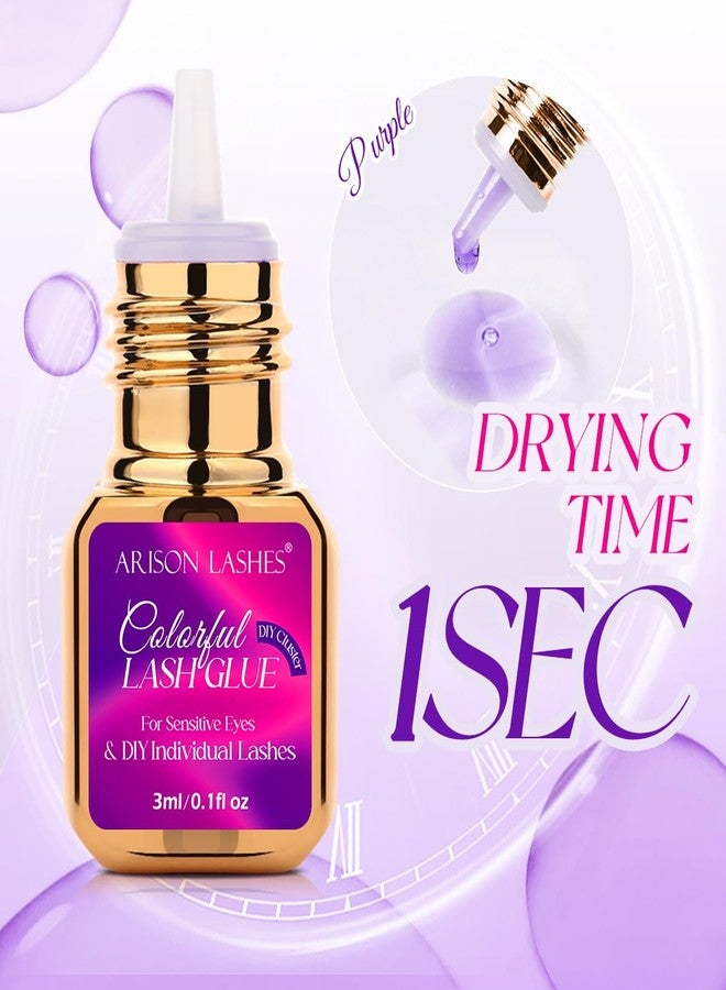 أريسون لاشز غراء رموش للرموش الحساسة، سريع الجفاف، مقاوم للماء، غراء رموش فردي يدوم طويلاً، وصلات رموش يمكنك تركيبها بنفسك، تثبيت قوي (بنفسجي - 3 مل) - Image 2